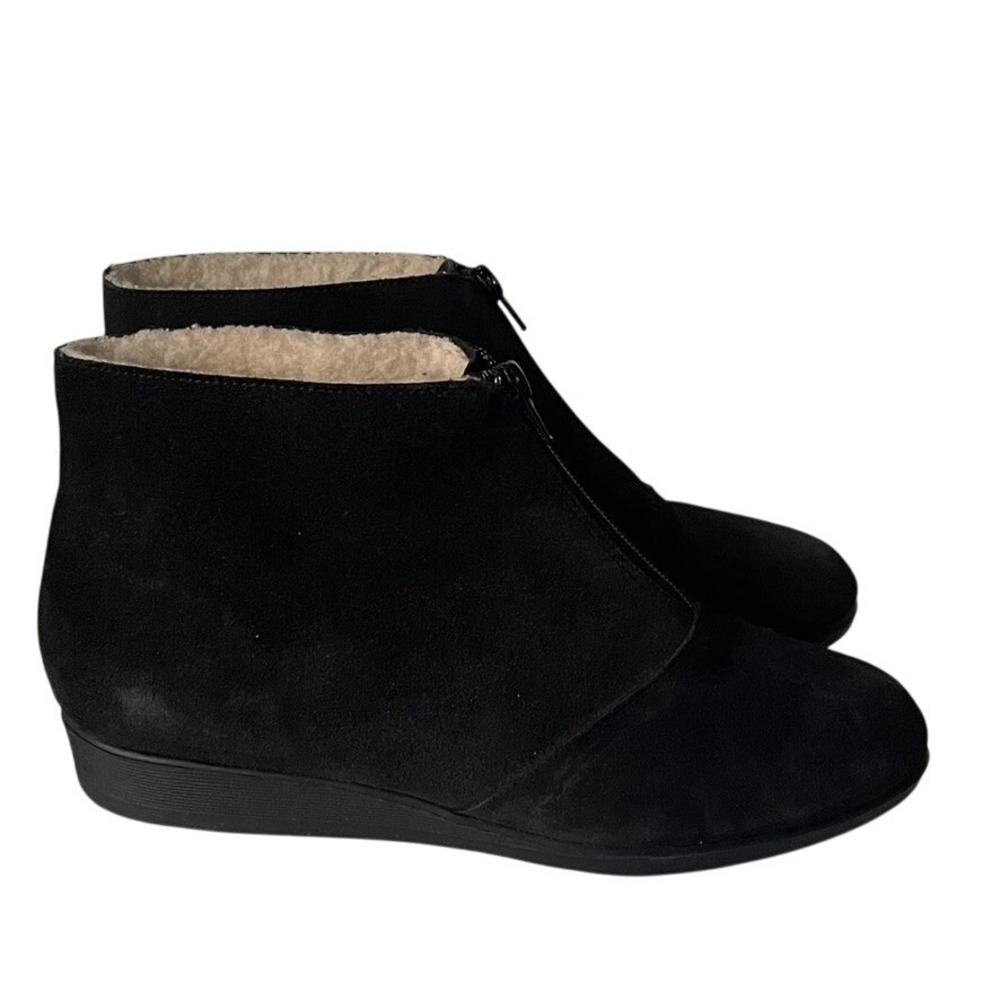 Airstep Women's Black Faux Suede Shearling Lined Wedge Ankle Zip Boots Size 9.5W